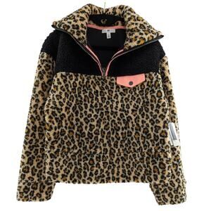 BP Nordstrom Leopard Print Sherpa Fleece Pullover Size XXS